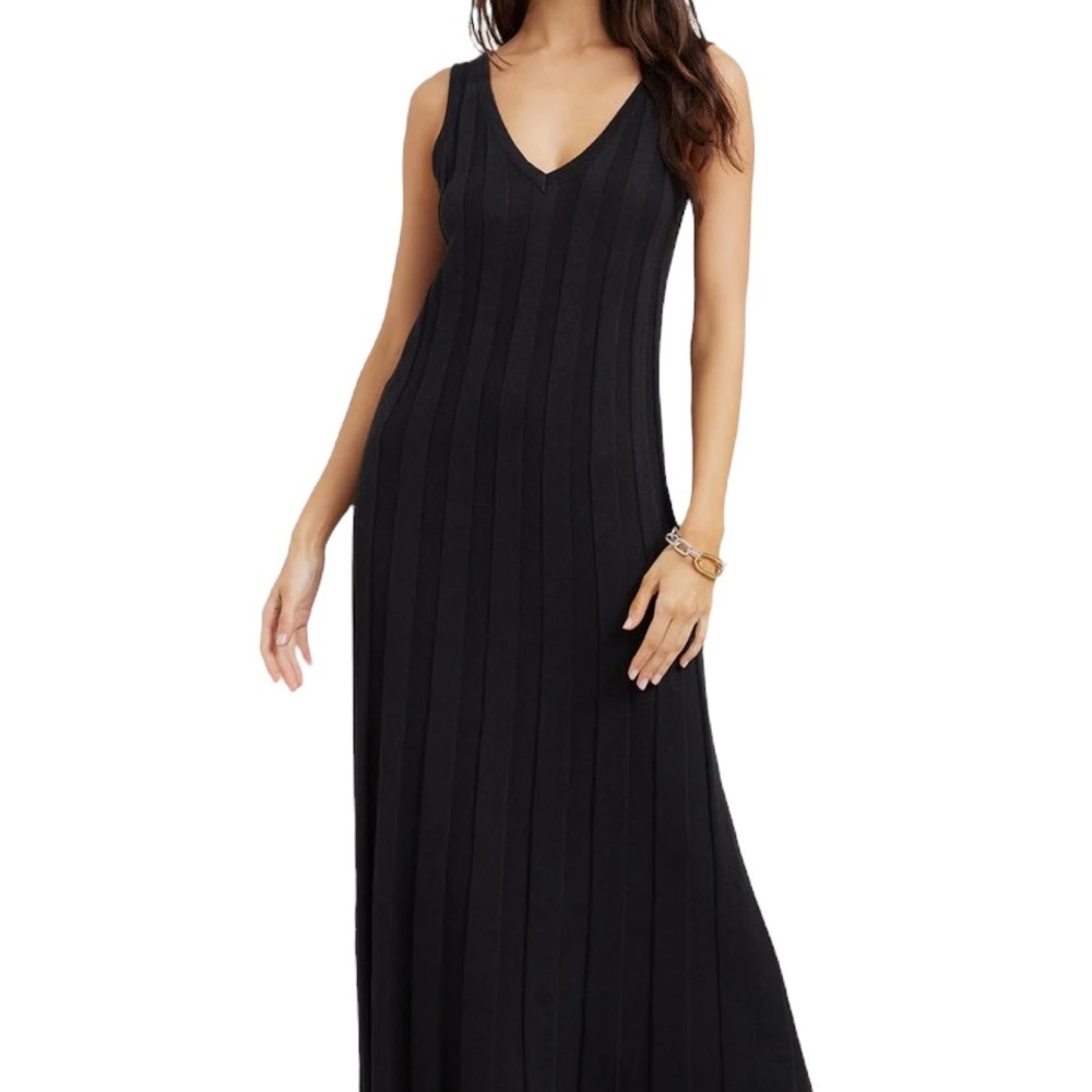 Modern Citizen Anina Wide Ribbed Black Sleeveless Linen Cotton Maxi Dress Size S